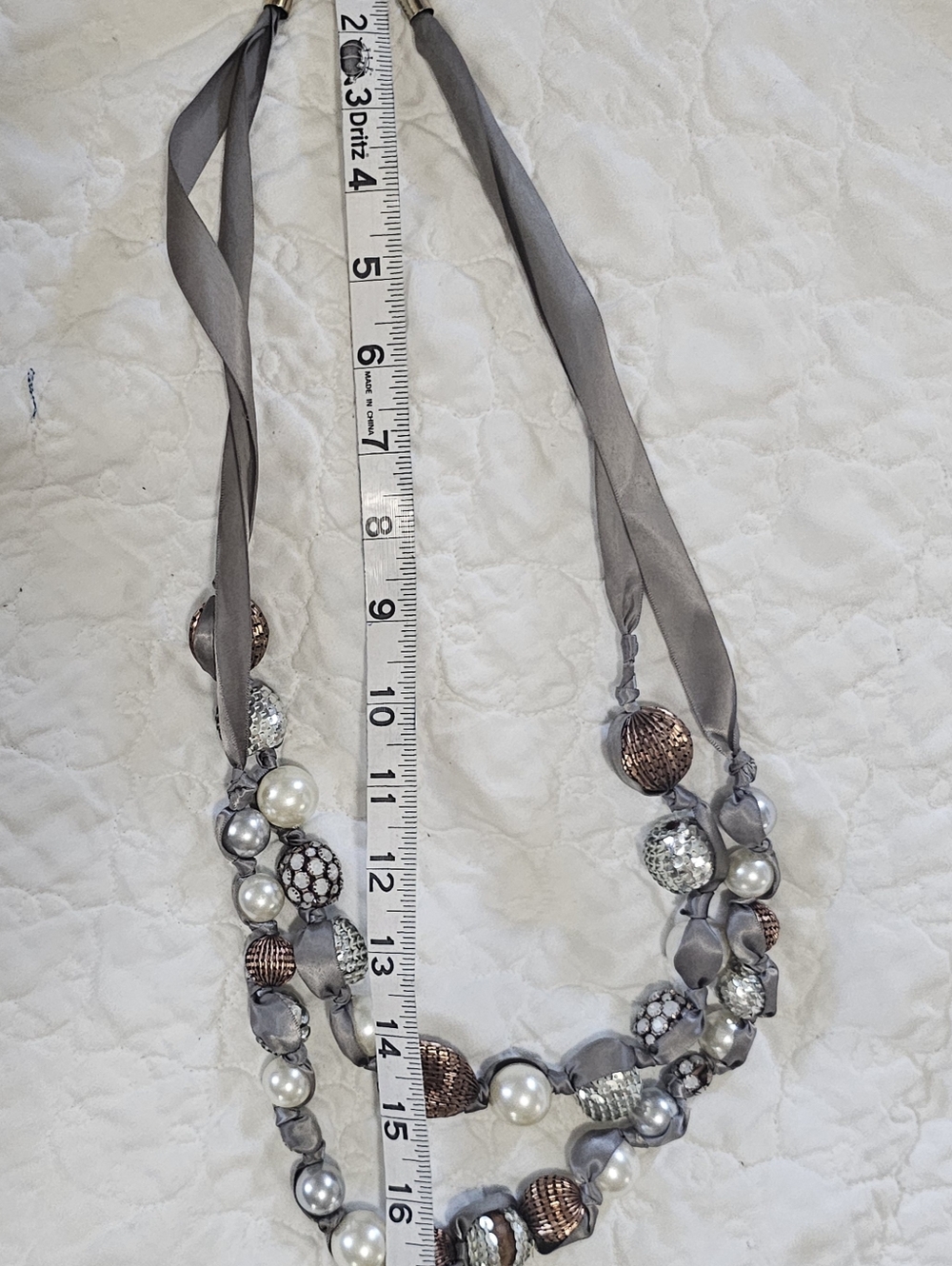 Chicos Elegant Silver and Rose Gold Beaded Satin Necklace - Women Jewelry - Picture 4 of 4
